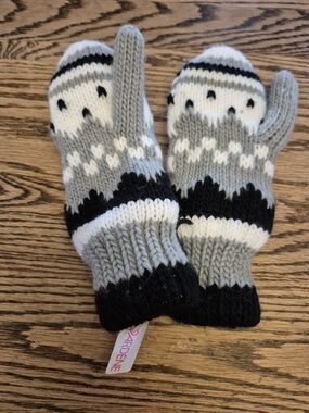 Ardene Kids Knit Mittens - Gray, White & Black